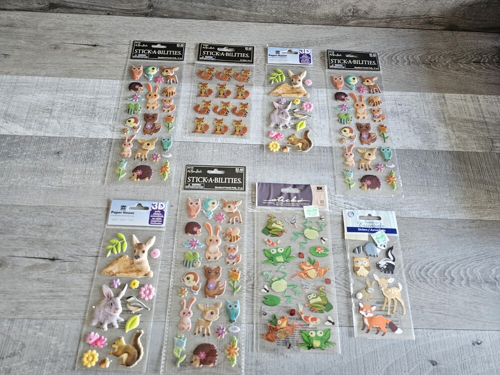 Sticker Lot Woodland Animals Fox Frogs Deer + Scrapbooking 3D Stickers RARE #47